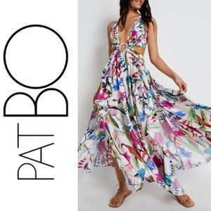PatBO Cream Maxi Dress with Pink, Blue & Green Floral Print